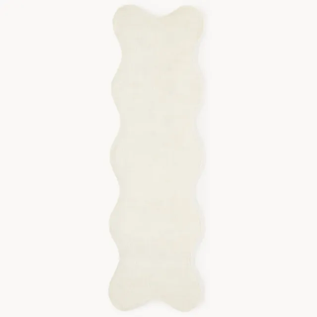 Westwing Collection Handgeweven viscose loper Wavy met golvende rand Wit