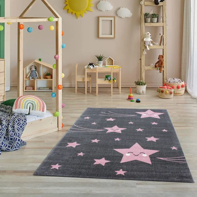 flycarpets Kids vloerkleed - Roze Kinderkamer Sterretjes