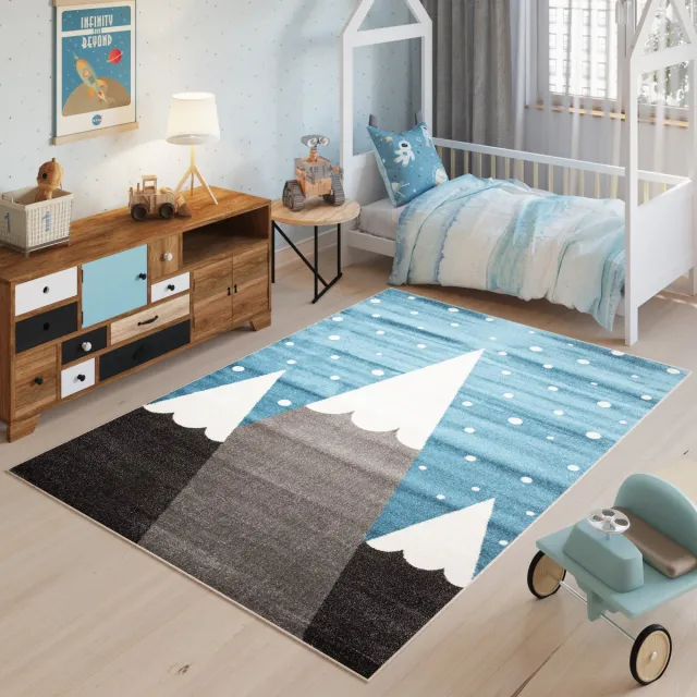 Tapiso Fiesta Vloerkleed Bergen Kinderkamer Tiener Tapijt Grijs Blauw Wit