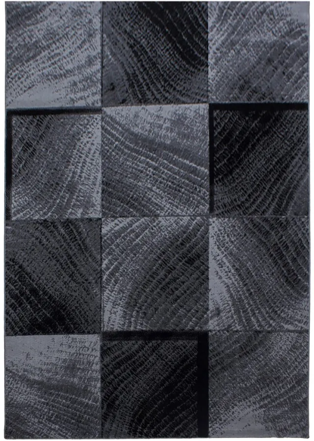 Tapijtenmagazijn Plus Vloerkleed – Grijs – Patchwork Design – Laagpolig Zwart