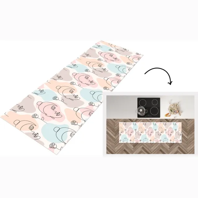 KitchenYeah Keukenloper - Loper keuken - Vrouw - Bloemen - Line Art - Pastel - Patroon - 180x60 cm - Keukenloper vinyl Multicolor