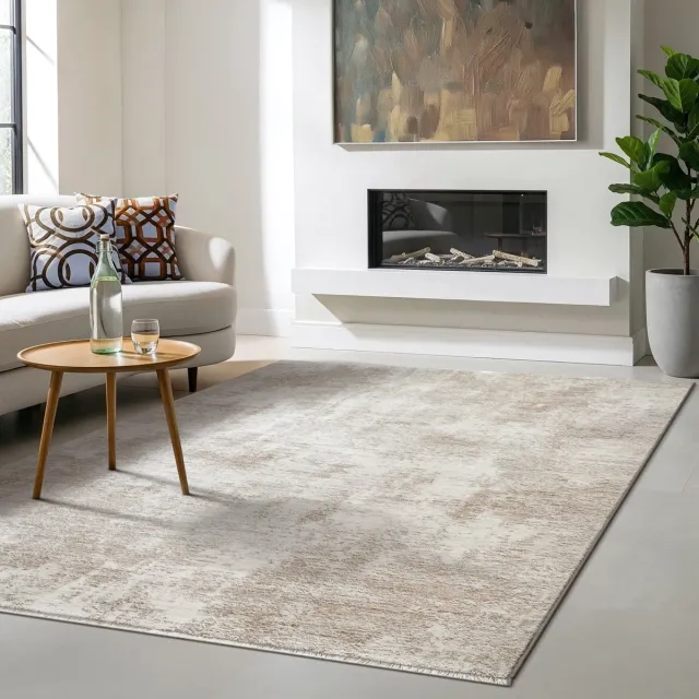 the carpet Nuvra Vloerkleed – Vintage Design – Zacht & Onderhoudsvriendelijk – Beige beige vintage