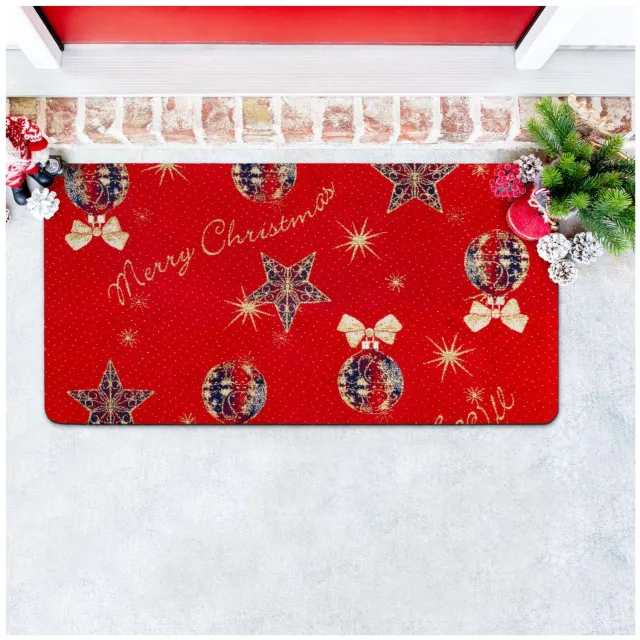 ANRO Merry Christmas Kerst vloerkleed Rood - Glitter