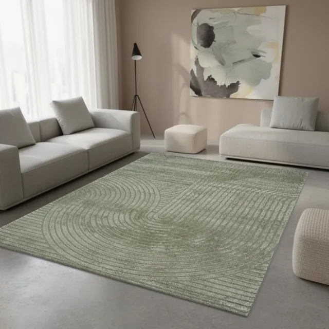TapisTrend Designer tapijt Groen 140x200 cm Modern vloerkleed met grote, in elkaar verweven bogen en reliëflijnen voor de woonkamer