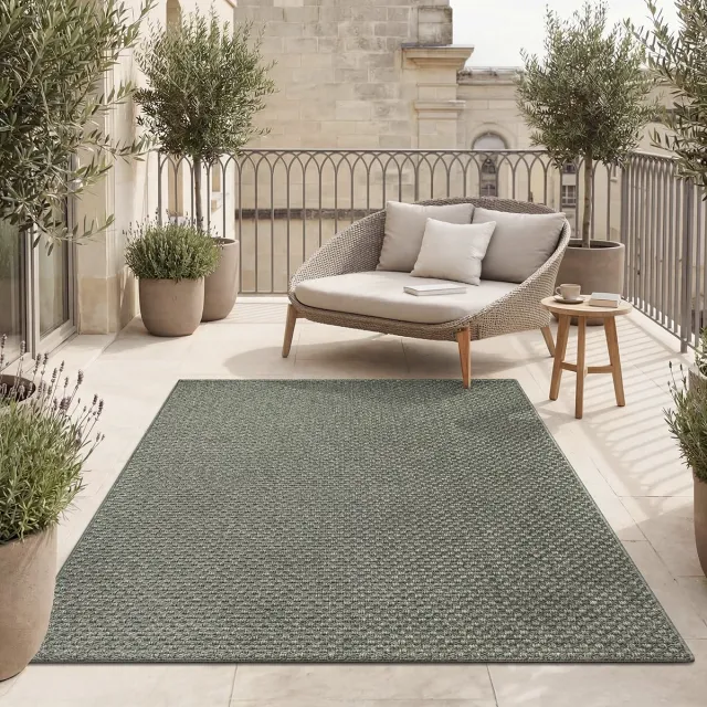 the carpet Maldives– Slijtvaste buitenkleed in Boho- & Vintage-stijl, weerbestendig, UV-bestendig & onderhoudsvriendelijk, ideaal voor balkon, terras, tuin & woonkamer, Groen, foto 2