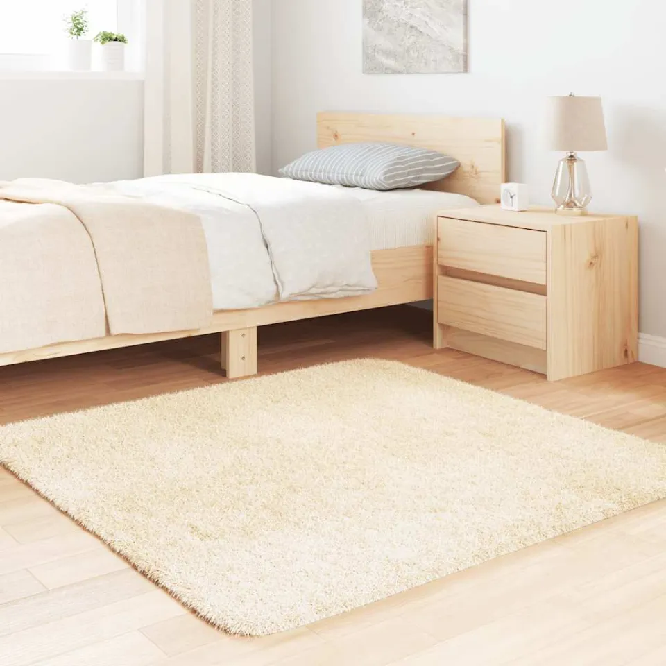 vidaXL Hoogpolig vloerkleed NAVARRA 120x120 cm polyester crèmekleurig, foto 2