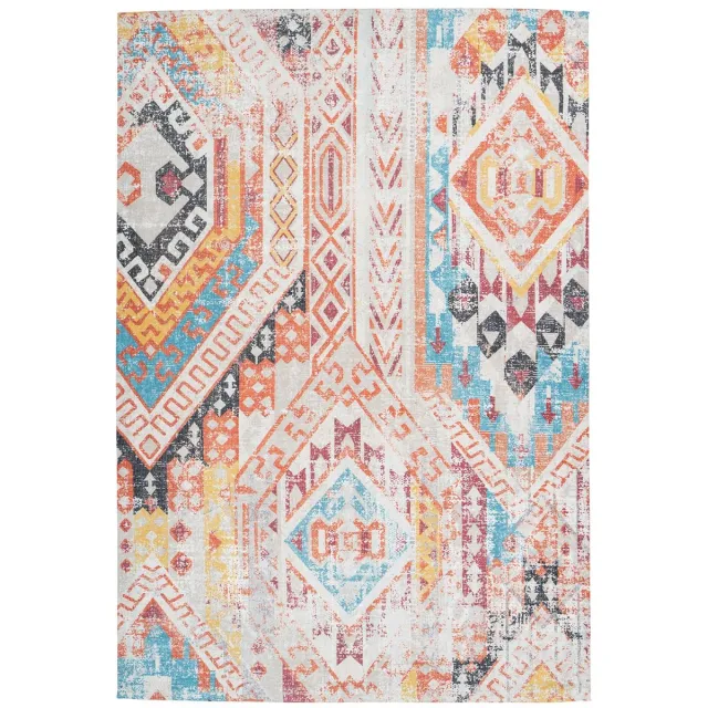 Padiro stijlvol laagpolig vloerkleed 80 x 150 cm - lichtbeige - abstract boho-ontwerp - voor vloerverwarming - van katoen en polyester