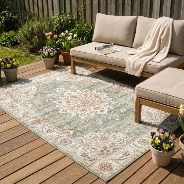 Fraai Vintage buitenkleed - Santo Medaillon Olijfgroen - 120x170cm
