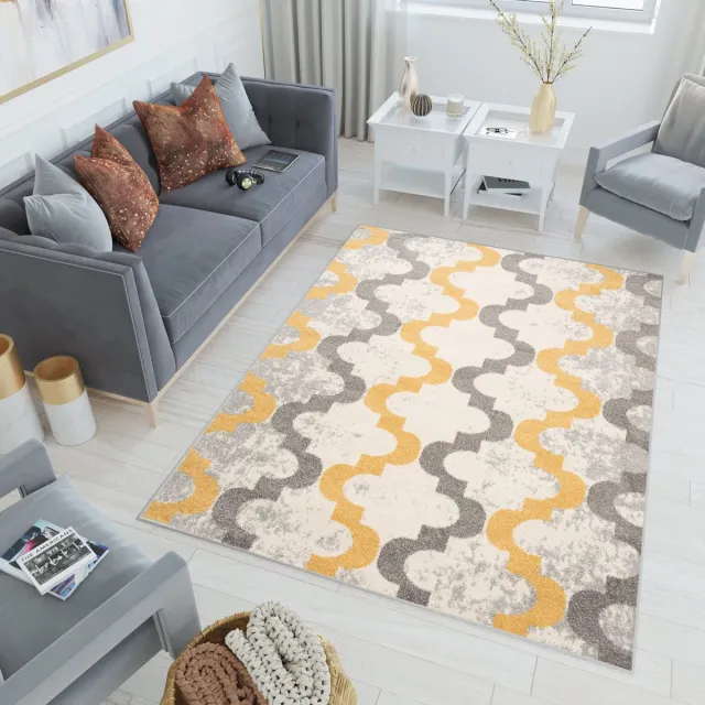Tapiso Lazur Vloerkleed Grijs Woonkamer Modern Abstract Tapijt Geel Grijs 3