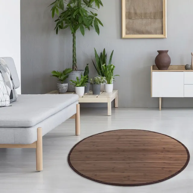 Homestyle4u Bamboe Tapijt - 200 cm rond - Donkerbruin