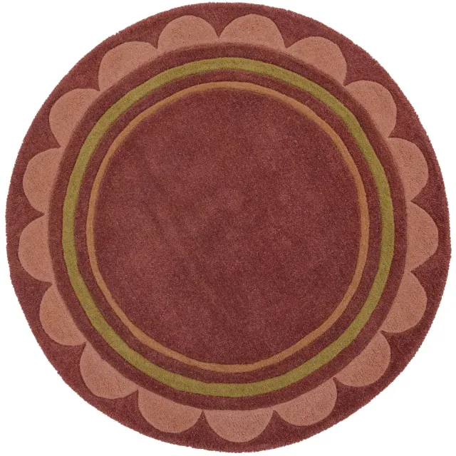 Flair Rugs Lois Scallop Border rond wollen vloerkleed terracotta Paars