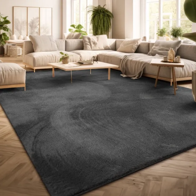 TT Home Woonkamer korte pool effen modern design wasbaar antraciet 80 x 300 cm Vierkant