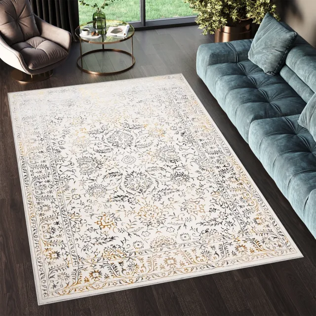 Tapiso Golden Vloerkleed Tapijt Beige Klassiek Woonkamer Maat- 140x200 Creme 1