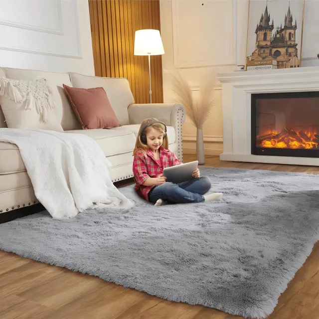 Provento Vloerkleed voor Woonkamer en Slaapkamer - Modern Hoogpolig Tapijt - Groot Antislip Kleed voor Kinderkamer - Grijs - 80x120cm. Any