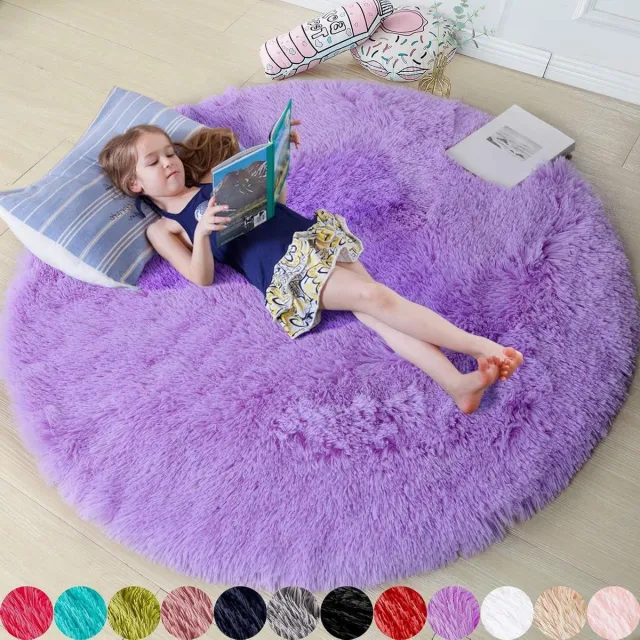 Provento Paars rond vloerkleed 122 cm - Zacht en pluizig shaggy tapijt - Meisjeskamer - Kinderkamer - Lavendelkleurig - Woonkamer - Babykamer - Studentenkamer Any