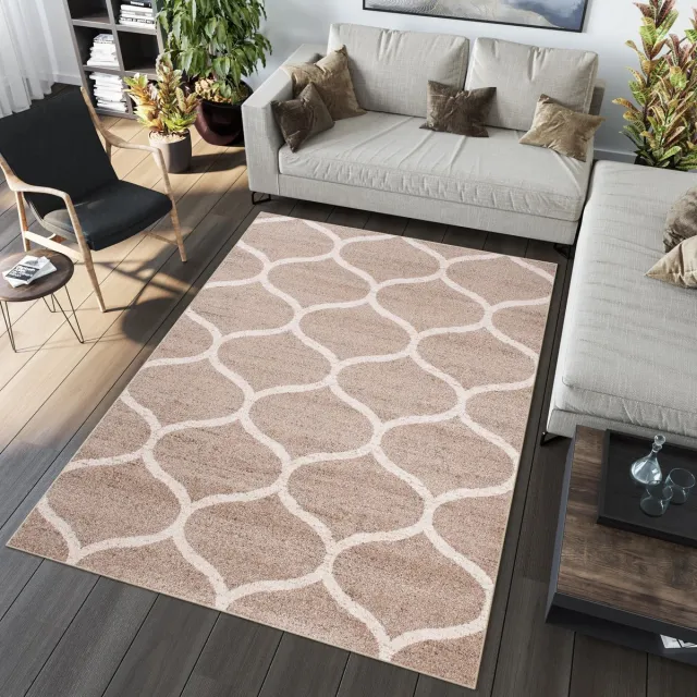 Tapiso Jawa Vloerkleed Beige Wit Trellis Laagpolig Modern Tapijt Creme