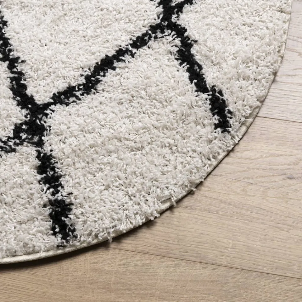 vidaXL Vloerkleed PAMPLONA shaggy hoogpolig Ø 280 cm crème en zwart, foto 4
