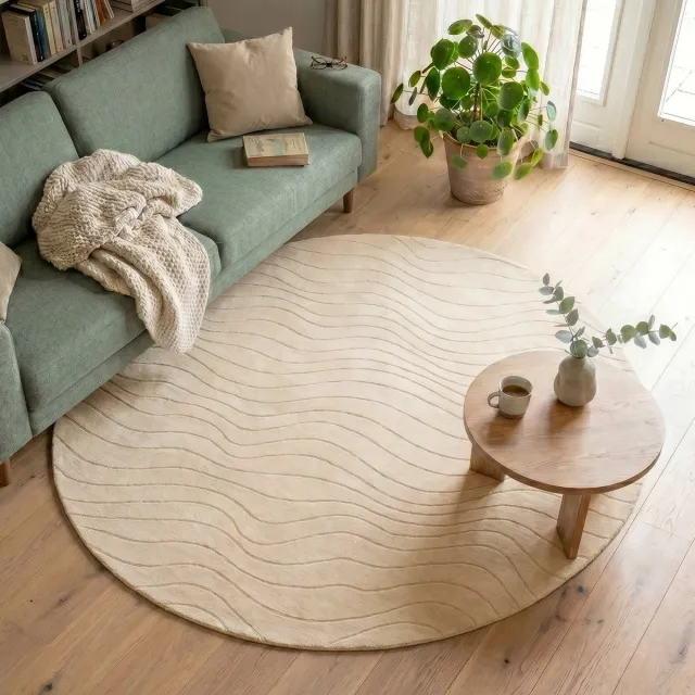 Fraai Rond Scandinavisch vloerkleed - Charm Waves Beige - Ø 200cm