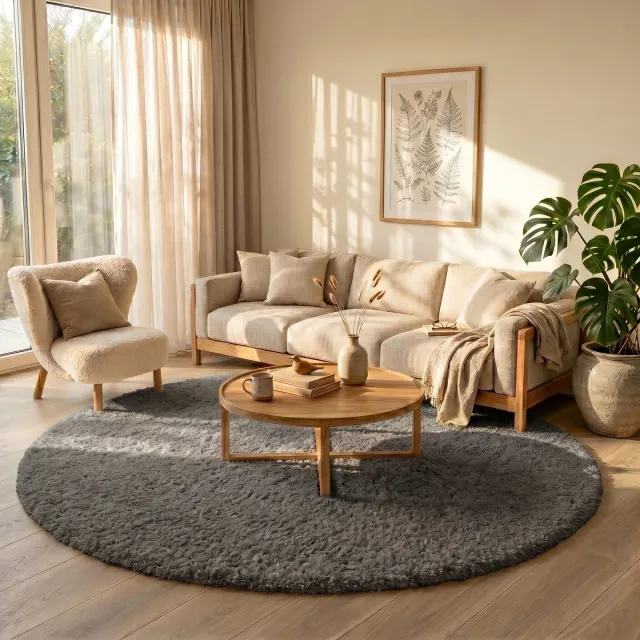 NATURL. Rond Shaggy vloerkleed - Blaze Grijs | Luxe uitstraling - Ø 200cm