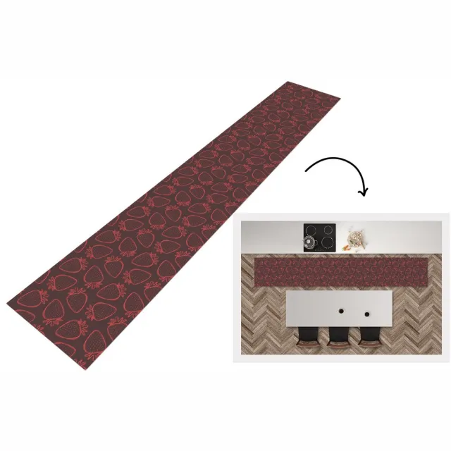 KitchenYeah Keukenloper - Loper keuken - Patronen - Aardbei - Stippen - Fruit - 300x50 cm - Keukenloper vinyl Multicolor
