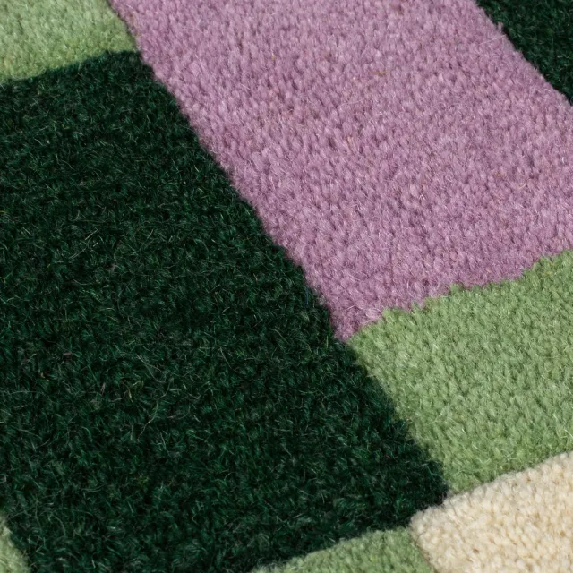 flycarpets Laagpolig Wollen Vloerkleed Kai - Kader - Lijstmotief - Groen / Paars 120x170 cm