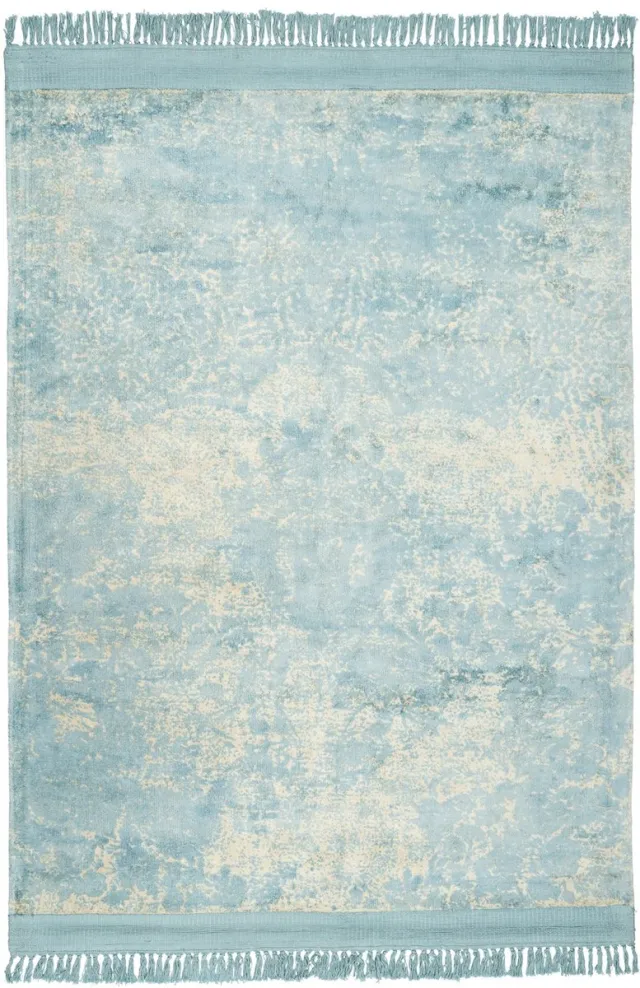 Padiro elegant laagpolig vloerkleed 120 x 170 cm - turquoise - oosters vintage patroon - met franjes - voor vloerverwarming - van viscose en katoen