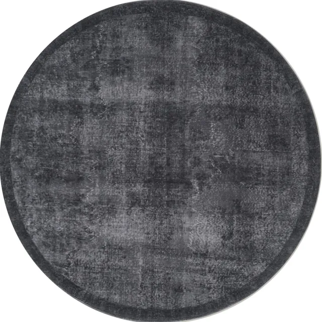 Veer Carpets Vloerkleed Yves Rond Antraciet ø120 cm - Laagpolig Synthetisch Vloerkleed – Vintage / Klassiek Medaillon