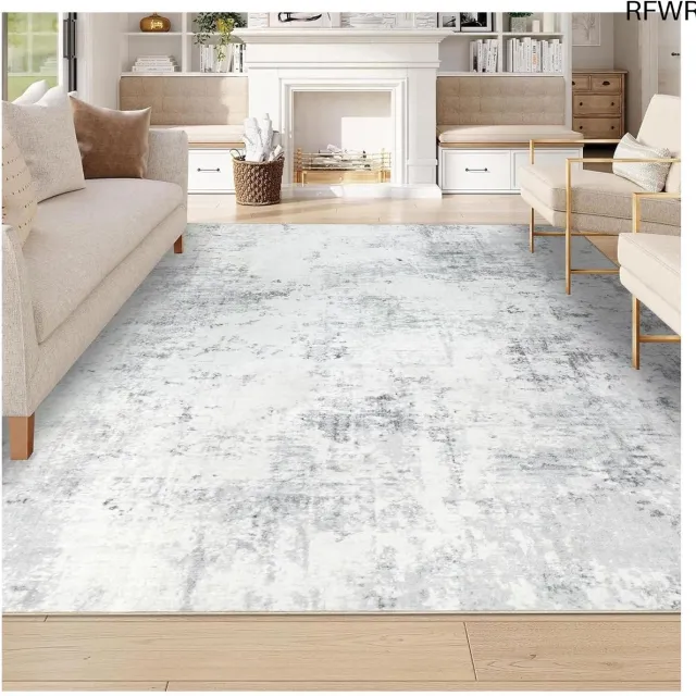 RFWR Abstract Grijs Tapijt 122x170cm voor Woonkamer, Slaapkamer en Kinderkamer - Wasbaar en Antislip Offwhite
