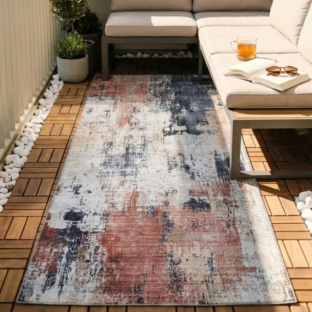 Fraai Wasbare loper - Domingo Grunge Terracotta/Creme - 80x200cm