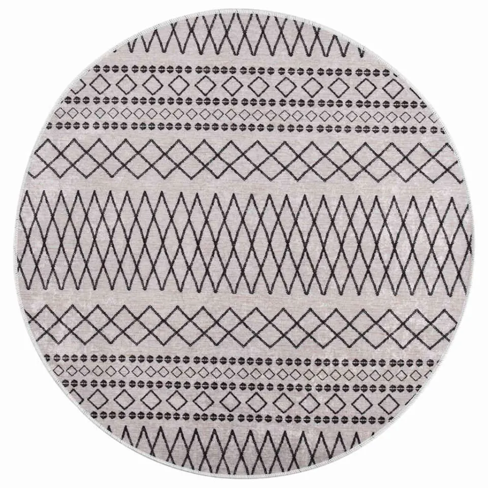 vidaXL Vloerkleed wasbaar ø120 cm zwart en wit