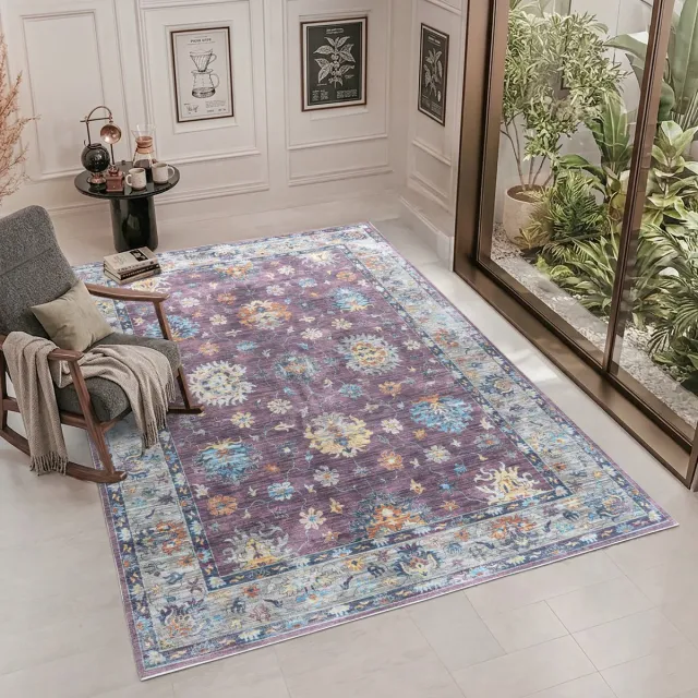 Muratap Vintage Vloerkleed Ruby Garden Roze Multi Wasbaar- 80x150 CM