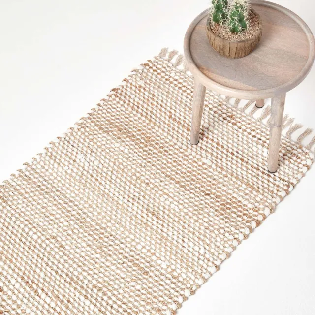 Homescapes Chindi vloerkleed Horizon 66x200 cm – handgeweven voddenkleed in natuurlijke kleur Zilver Wit