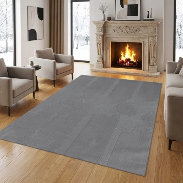 TapisTrend Designer tapijt Grijs 200x290 cm Modern vloerkleed met verhoogde geometrische bogen en concentrische lijnen voor woonkamer en slaapkamer