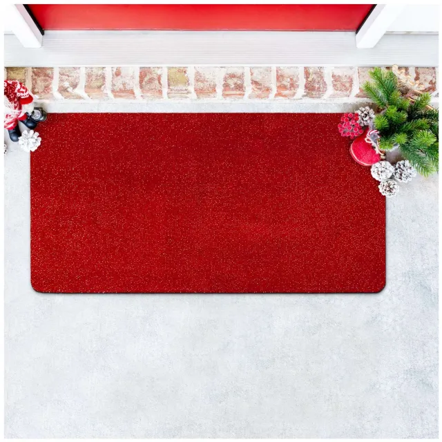 ANRO Effen Kerst vloerkleed Rood 50x100 cm - Glitter - Antislip
