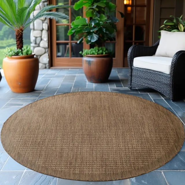 Muratap Tapijtenloods Solid Binnen en Buiten - Rond Vloerkleed - Indoor & Outdoor - Laagpolig Effen - Bruin Beige- 160 CM ROND