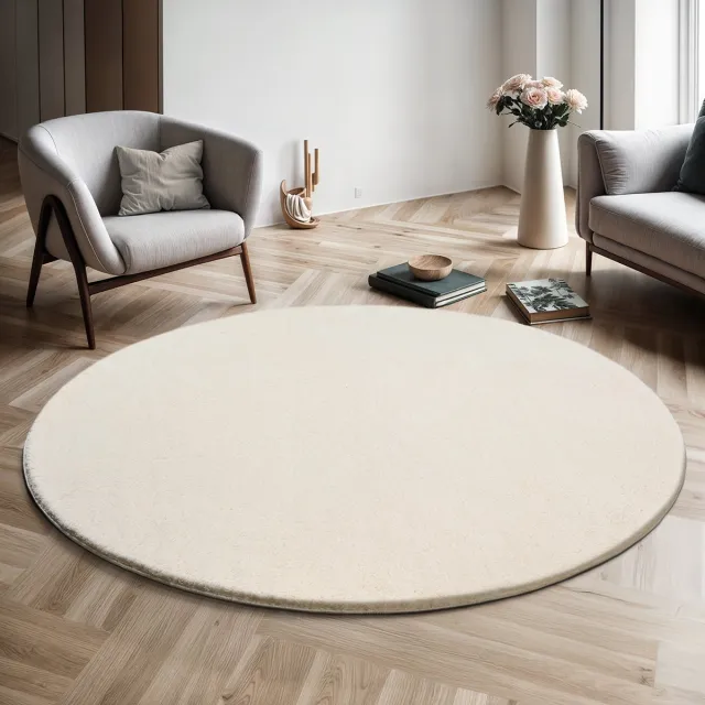 the carpet RELAX – Extra Zacht & Wasbaar Vloerkleed tot 30°C met Antislip Onderzijde – Fluweelachtige Structuur – Voor Slaapkamer of Woonkamer – Crème, 120 cm rond