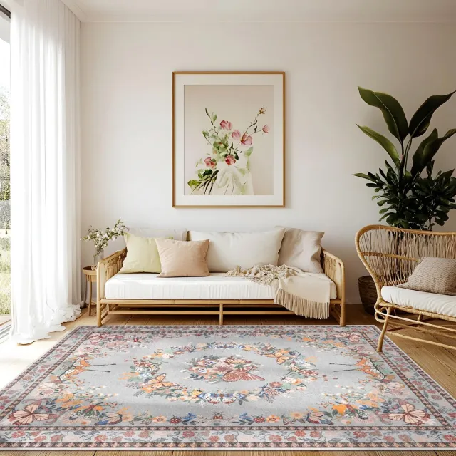Ibenzoa Vintage Wasbaar Vloerkleed voor Woonkamer en Slaapkamer met Antislip Onderlaag, 160 x 230 cm grijs