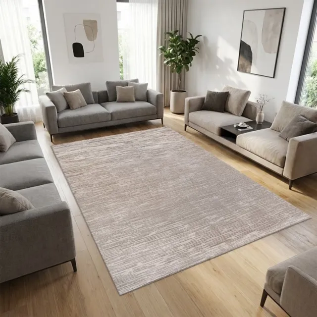 TapisTrend Designer tapijt Beige 200x290 cm Modern vloerkleed met fijne horizontale reliëflijnen, wasbaar, voor woonkamer en slaapkamer