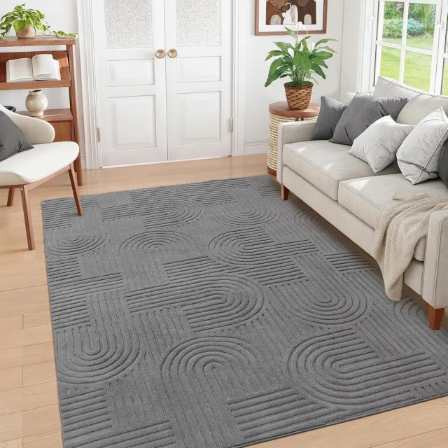 Enyhom Machinewasbare vloerkleden voor woonkamer, 120 x 160 cm, niet pluizende vloerkleden voor slaapkamer, zacht, hoogpolig, antislip, groot, pluizig, mat voor kantoor, eetkamer, lounge, grijs