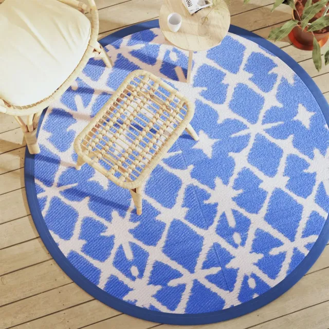 vidaXL Buitenkleed ARAKIL Ø160 cm polypropeen blauw en wit