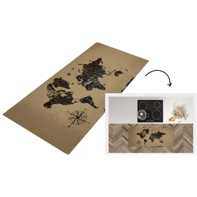 KitchenYeah Keukenloper - Loper keuken - Wereldkaart - Vormen - Windroos - Keukenloper vinyl Multicolor