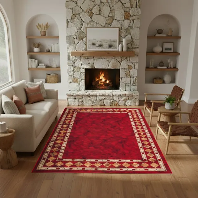Tapiso Nora Vloerkleed Rood Oriëntaals Vintage Traditioneel Design Laagpolig Tapijt Vlekbestendig Antislip Kleed Voor Woonkamer Hal en Slaapkamer Easy-Care & OEKO TEX
