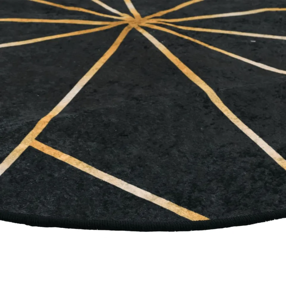 vidaXL Vloerkleed wasbaar Ø 120 cm zwart en goudkleurig, foto 4
