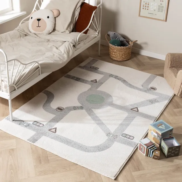 Little Olly Kinderkamer vloerkleed - Bowie Autoweg Creme - 80x150cm