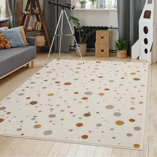 the carpet Beat Kids kinderkleed – bonte stippen, zacht & onderhoudsvriendelijk, crème met kleurrijke stippen in oranje, 120 x 170 cm