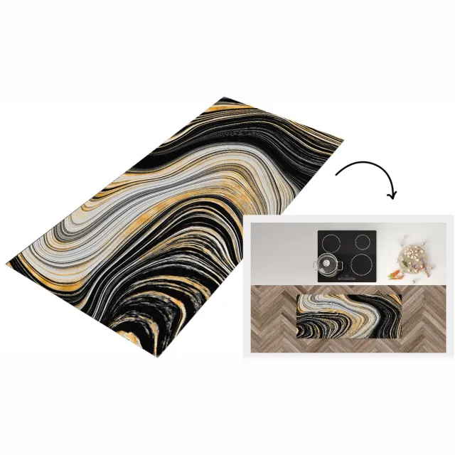 KitchenYeah Keukenloper - Loper keuken - Marmer - Goud - Zwart - Keukenloper vinyl Multicolor
