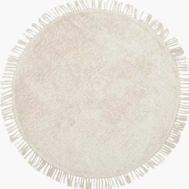 Westwing Collection Rond katoenen vloerkleed Daya met franjes, handgetuft Wit