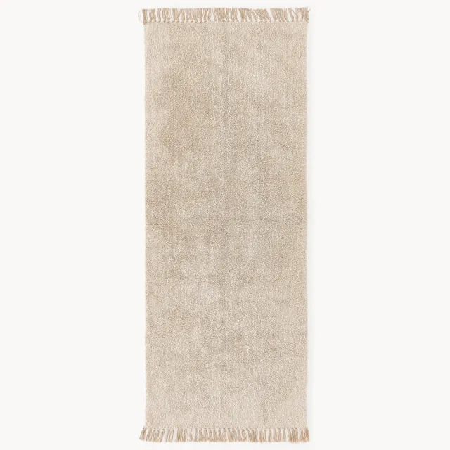 Westwing Collection Handgetufte katoenen loper Daya met franjes Beige