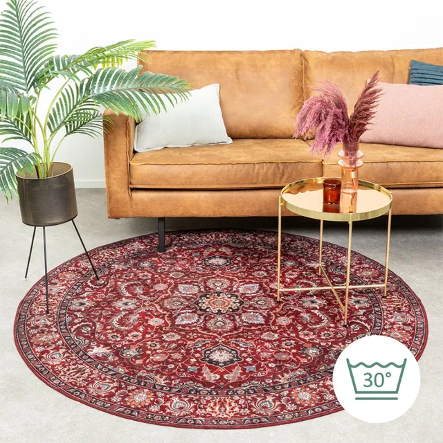 Fraai Rond vintage vloerkleed - Imagine Medaillon Rood | Rijk - Ø 160cm