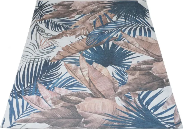 Veer Carpets Vloerkleed Palm Blue - Laagpolig Vloerkleed – Botanisch / Tropisch Design Blauw